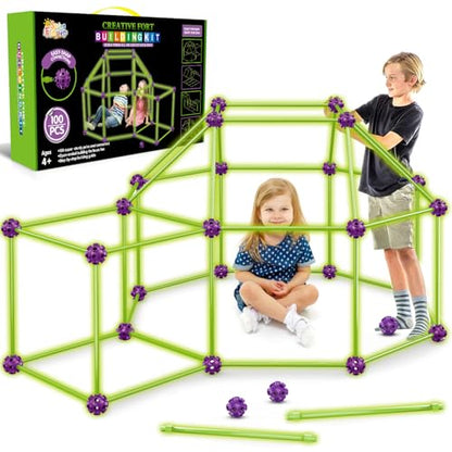 100 PCS Glow in The Dark Fort Building Kit for Kids (100 Count)