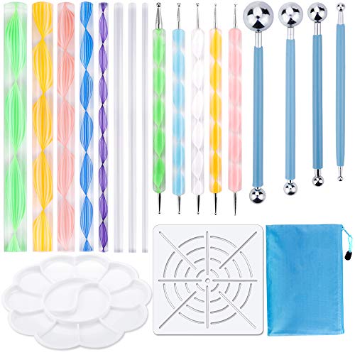 19pcs Mandala Dotting Tools Set Pen Dotting Tools Mandala Stencil Ball Stylus Paint Tray for Painting Rocks (58 Count)