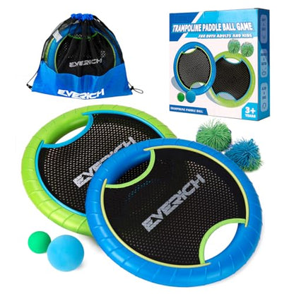 Bouncy Paddle Ball Game for Kids with 2 EVA Foam Trampoline Paddles and 4 Balls