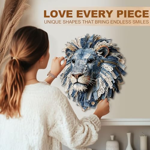 Denim Fabric Lion Puzzles Adults Gifts for Women Men Wooden 255 Pieces 13.4 * 11.6in