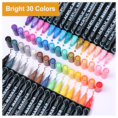 30 Colors Precision Dual Tip Acrylic Paint Markers Pens (30 Count)