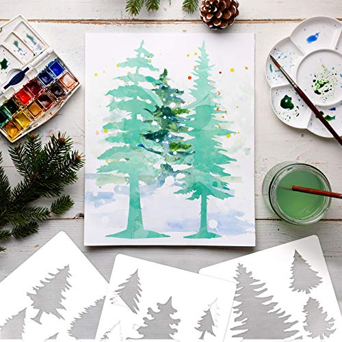 8 Pieces Pine Tree Stencils Art Painting Templates Stencils for Painting on Wood Winter Holiday DIY Wall Floor Decor Supplies (8 Count)