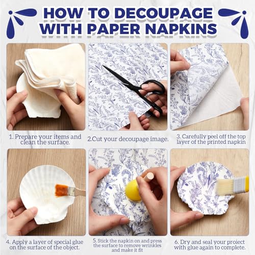 36 Pack 9 Styles Decoupage Napkins Blue Flowers Chinoiserie Napkins (36 count)