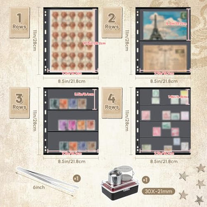 Stamp Collecting Album Binder Kit for Collectors (20 Count)