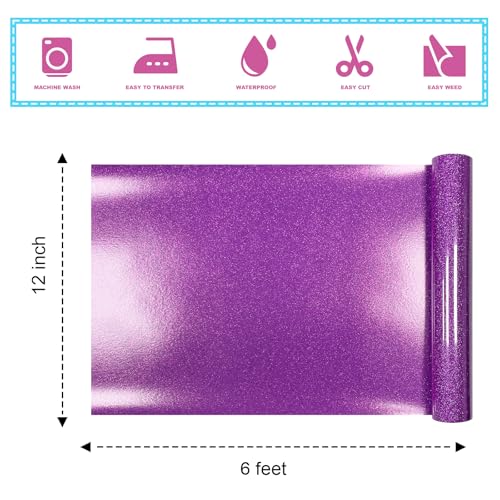 Deep Purple Glitter Heat Transfer Vinyl 12"×6FT