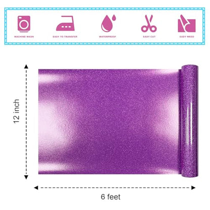 Deep Purple Glitter Heat Transfer Vinyl 12"×6FT