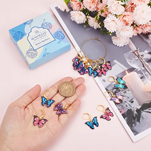 1 Box 20Pcs Stitch Markers Crochet Stitch Marker Butterfly Enamel Cute Charms Removable Leverback Clasp Charm Locking Metal Knitting Markers for Weaving Sewing Knit Quilting DIY Zipper Pull (20 Count)