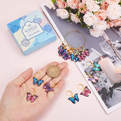 1 Box 20Pcs Stitch Markers Crochet Stitch Marker Butterfly Enamel Cute Charms Removable Leverback Clasp Charm Locking Metal Knitting Markers for Weaving Sewing Knit Quilting DIY Zipper Pull (20 Count)