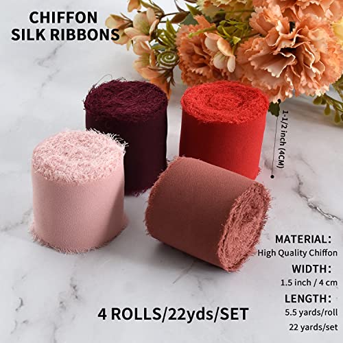 4 Rolls Silk Chiffon Ribbon (65.6 Foot)