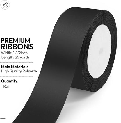 KMER LIFE Solid Color Black Satin Ribbon, 1-1/2 Inches x 25 Yards Fabric Satin Ribbon for Gift Wrapping, Crafts, Hair Bows Making, Wreath, Wedding Party Decoration and Other Sewing Projects - Crafty Corner