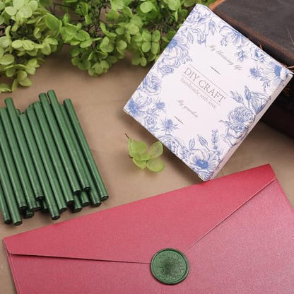 26pcs Metallic Christmas Green Wax Seal Sticks Mini Wax Seal Sticks Atronirens Sealing Wax Sticks for Wedding Invitations Envelopes Cards Christmas Package Gift Decoration