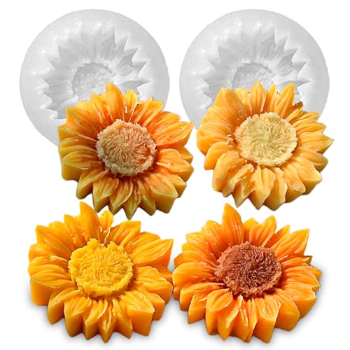 2PCS Sunflower Candle Mold Unique Flower Silicone Fondant Chocolate Cake Decor Molds 3D Floral Silicone Molds for Resin Candle Soap Wax Polymer Clay Concrete Art Craft Home Ornament (2 Count)