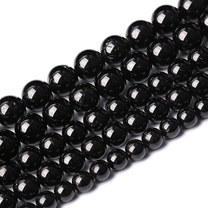 46pcs 8mm AAAA Natural Black Tourmaline Gemstone Beads Round Loose Beads for Jewelry Making DIY Bracelet Necklace (16 Count)