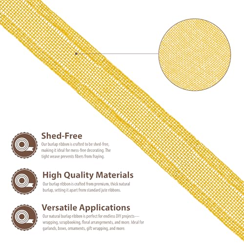 1 Inch Wide Yellow Wired Burlap Ribbon for Crafts