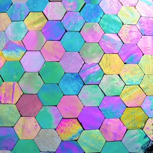 100 pcs Hexagon Iridescence Stained Glass Pieces Mosaics Tiles for Crafts Bulk (100 Count)
