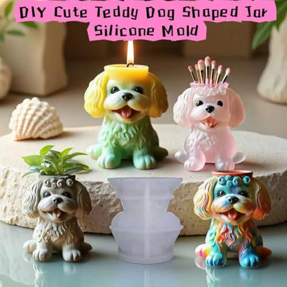 Animal Resin Molds Silicone 3D Cute Teddy Dog Epoxy Resin Plaster Candle Holder Wax Molds for Candle Making