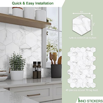45 Sheet Hexagon Peel and Stick Backsplash (10 Sq Ft)