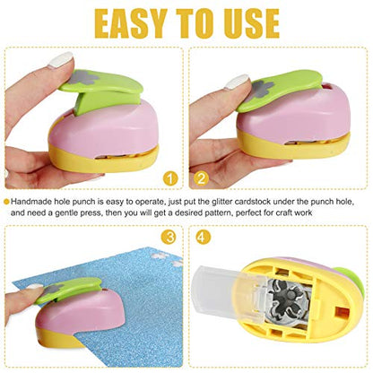 6 Pcs Colorful Craft Hole Punch with 10 Glitter Cardstock Papers
