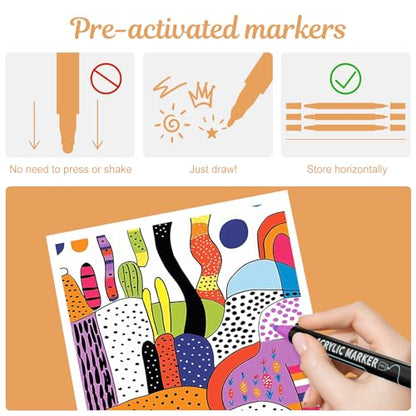 12 Colors Precision Dual Tip Acrylic Paint Markers Pens (12 Count)