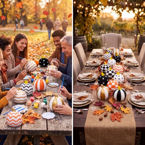 12 Set Fall Pumpkin Ceramics to Paint Autumn Pumpkin Ready to Paint Your Own Ceramic Pumpkins Statues DIY Unpainted Ceramics Paintable Fall Thanksgiving Figurines Kit Craft with Brush Palette