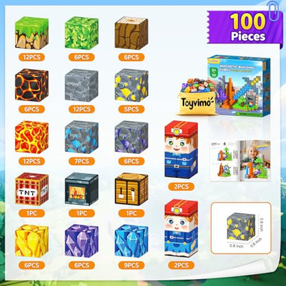 Magnetic Blocks 100PCS Kids Toys Magnetic Building Blocks Build Mine Magnet World Craft Cubes Boys Toys Ages 3 (100 Count)