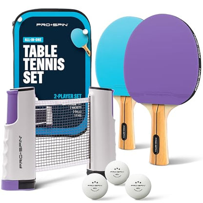 Portable Ping Pong Set with Retractable Ping Pong Net for Any Table