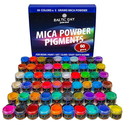Mica Powder 60 Jars of Mica Powder for Epoxy Resin Set (10.5 Ounce)