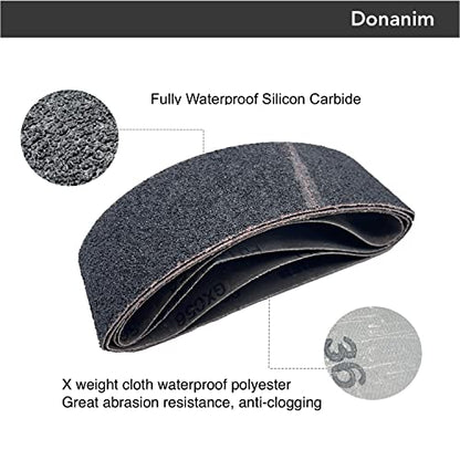 10 Pack 3 x 21 Inch Sanding Belts 36 Grit Silicon Carbide for Belt Sander