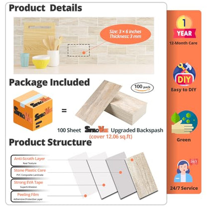 100 Pieces Peel and Stick Backsplash for Kitchen (12.5 Sq Ft)