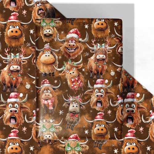 Highland Cow Christmas Wrapping Paper Sheet (30 Sq Ft)