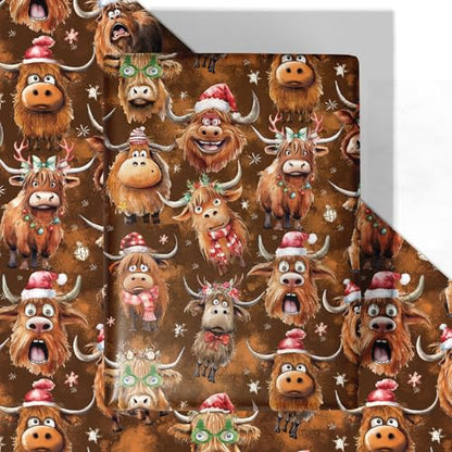 Highland Cow Christmas Wrapping Paper Sheet (30 Sq Ft)