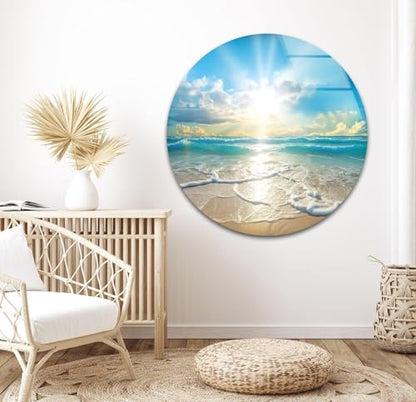 Round 31 5'' Beautiful Sunset & Ocean Glass Wall ArtTempered Glass Printing Wall Decor Large Wall Art Wall Hangings