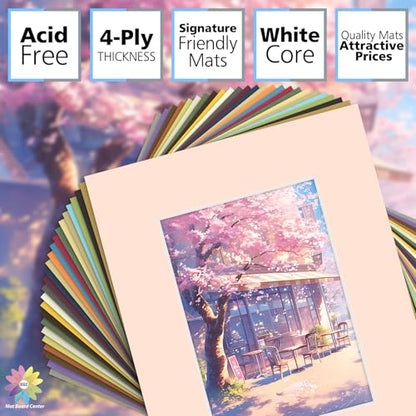 Mat Board Center 50 Pack 8x10 Picture Mat for 5x7 Photo Mixed Color
