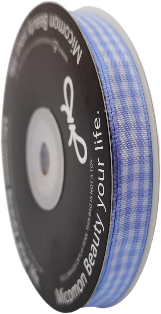 Light Blue Gingham Plaid Checked Ribbon 25 Yard Each Roll 100% Polyester (3/8", Lt.Blue) - Crafty Corner