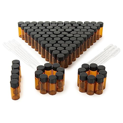 5ml Amber Small Glass Vials 100pcs with Screw Caps (100 Count)