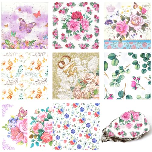 Decoupage Napkins Assorted Floral 27 Pack 9 Styles for DIY Crafting Birthday Party (27 Count)