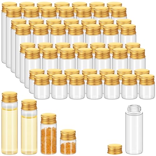 100 Pcs Small Clear Vials Spice Mini Jars with Lids Mini Glass Bottles with Screw Aluminum Metal Caps Tiny Jars Sample Containers for Powder Cream Cosmetic Jewelry Wedding (100 Count)