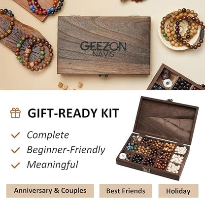 DIY Bracelet Making Kit Natural Wooden Stone Beads Gift Craft (296 Count)