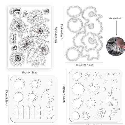 Realistic Sunflower Stamps and Dies and Layering Coloring Stencil Set