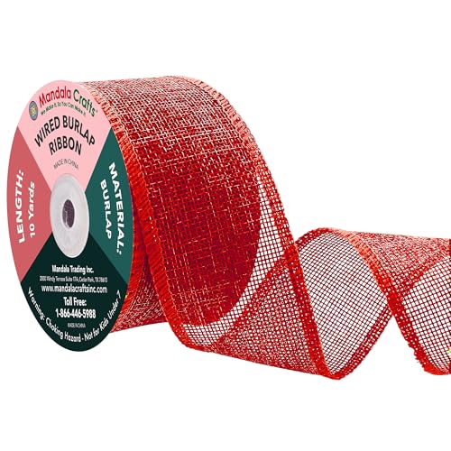 2 Inch Wide Red Wired Burlap Ribbon for Crafts (30 Foot)