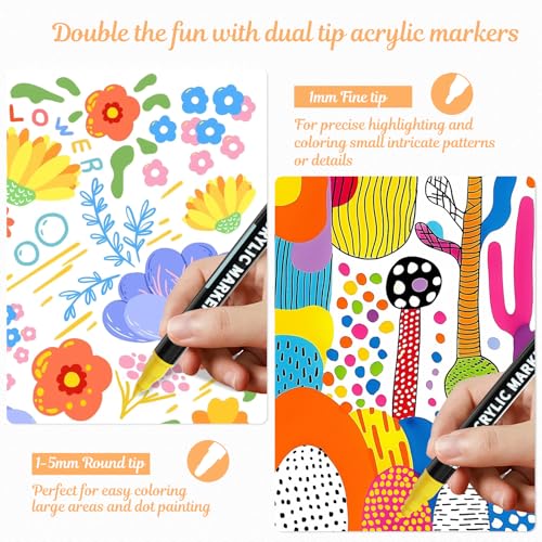 72 Colors Precision Dual Tip Acrylic Paint Markers Pens (72 Count)