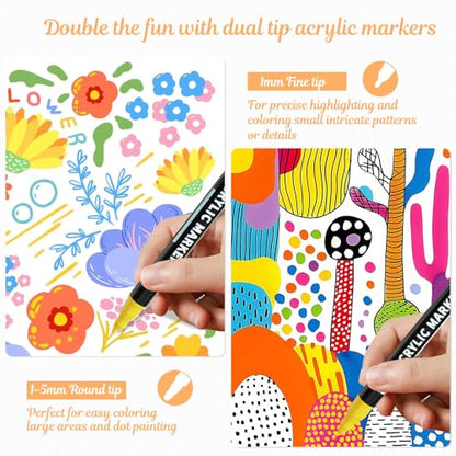72 Colors Precision Dual Tip Acrylic Paint Markers Pens (72 Count)