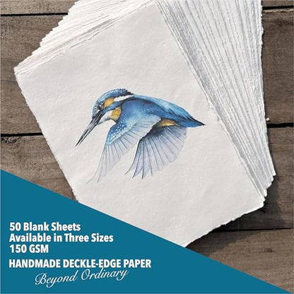 Handmade A6 Cream Mixed Media Paper with Deckle Edge (50 Count)