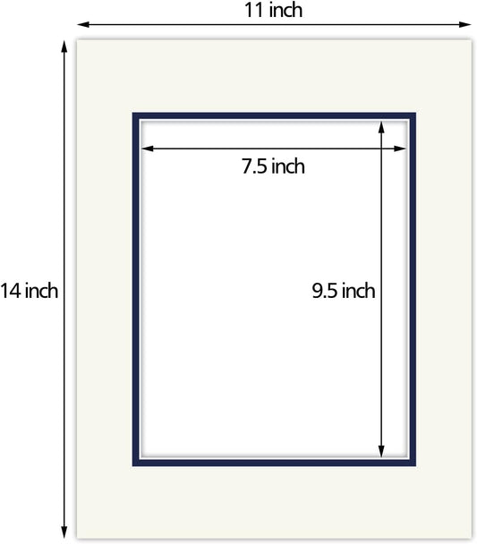 Golden State Art, 11x14 Double Mats for 8x10 - for Photos, Pictures, Frames - Acid-Free, 5 Pack, Ivory Turret Over Dignity Blue