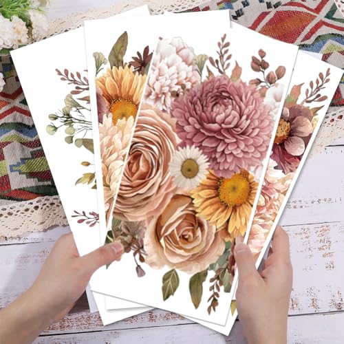 4 Sheets Pink Vintage Bouquet Rub on Transfer for Furniture 11.8x5.9inch Flowers and Plants Rub on Transfer Sticker Daisy UV Self Adhesive Decals Wall Art Craft for Home Decor (4 Count)