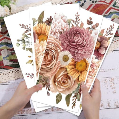 4 Sheets Pink Vintage Bouquet Rub on Transfer for Furniture 11.8x5.9inch Flowers and Plants Rub on Transfer Sticker Daisy UV Self Adhesive Decals Wall Art Craft for Home Decor (4 Count)