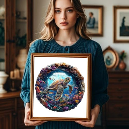 3D Cute Sea Turtle Puzzles Coral Ocean Fish Colorful Puzzle 295 Pieces Wooden Puzzles Adults Birthday Gifts for Women Men 13.4x13.4in (295 Count)