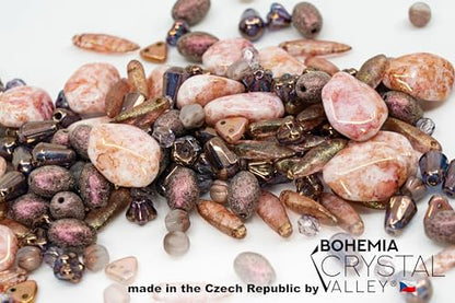 2.1oz (60 g) Mix of Unique Czech Bohemia Glass Pressed Beads, Matte and Glossy, Hand Made, Antique Copper Pink (2.1164 Ounce)