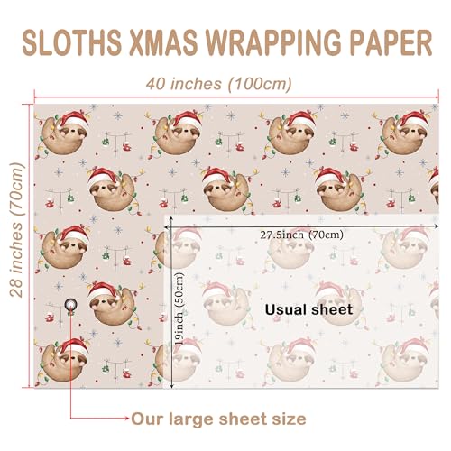 Sloth Christmas Wrapping Paper Sheet (30 Sq Ft)