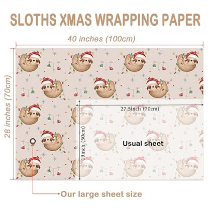 Sloth Christmas Wrapping Paper Sheet (30 Sq Ft)